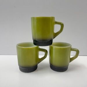 Fire King Set 3 Avocado Green Shaded Mugs Anchor Hocking Made In USA Stackable